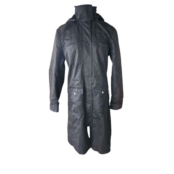 Max Mara Sportmax Code Womens 12 Black Calf Length Utility Hooded Trench Coat - Picture 1 of 12